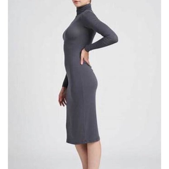 Universal Standard Foundation turtle neck ribbed bodycon dress charcoal sz M - Picture 1 of 10